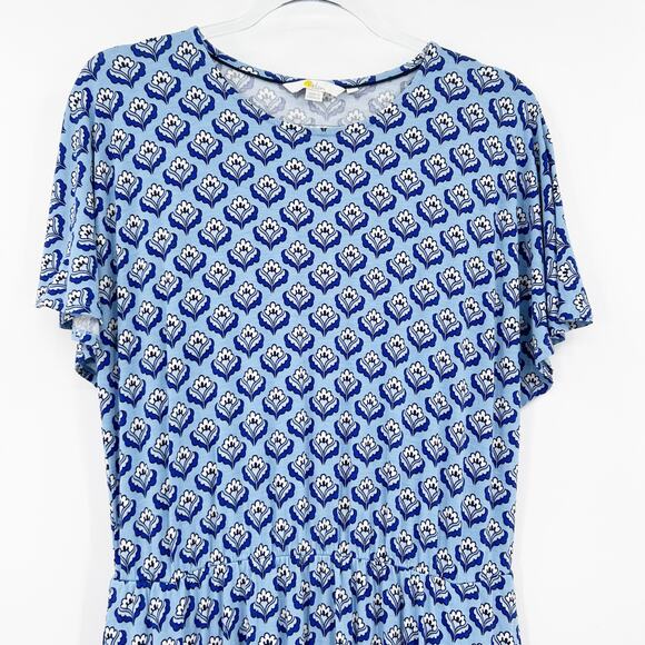 Boden Flutter Sleeve Jersey Dress Dusty Blue Oriental Bud Womens Size 12R - Picture 4 of 14